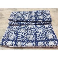 Blaue Block Print Kantha Tagesdecke, 100% Baumwolle Quilt, Bettwäsche Werfen, Bettdecke, Weihnachtsdeko Tröster von Handmadeindia01