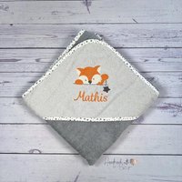 Kapuzenhandtuch Mit Namen Bestickt I Personalisiertes Handtuch Fuchs 2 Größen Geschenk Geburt Taufgeschenk von HandmadelovebyTanja