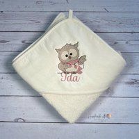 Personalisiertes Kapuzenhandtuch Mit Eule & Namen Bestickt I 75x75 cm Oder 100x100 Viele Farben Handtuch Kind von HandmadelovebyTanja