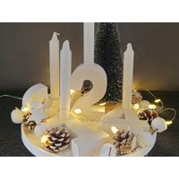 Adventskranz Mit 4 Zahlen, Tablet, Kerzen, Deko, Aus Giessbeton Reinweiß, Auch Einzeln Bestellbar, Weihnachten, Heiligabend, Geschenk von Handmadeoase