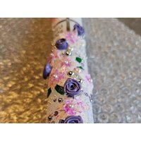 Kommunionkerze Für Mädchen in Der Größe 40x4cm Und Auch Anderen Größen Möglich, Mit Blumen Glitzer, Taufe, Personalisiert, Name von Handmadeoase