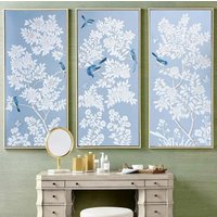 24 " 53", Chinoiserien-Panels, Triptychon, Handbemalte Wandkunst, Wanddekor | Kein Rahmen, French Blue 240# von Handmadewallpapers