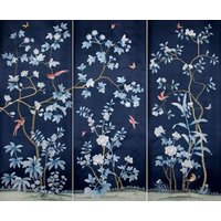 Chinoiserie-TapetenbahnenHandbemalte Seidentapete Mit Blumen-ChinoiserieProduktion Vorbehalten Für Carolyn Roberts von Handmadewallpapers