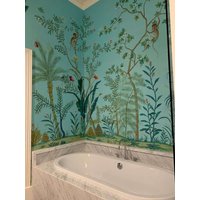 Handgemaltes Chinoiserie-Wandbild Handgemalte Chinoiserie-Tapete Mit Palme von Handmadewallpapers