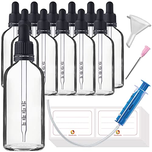HandsUnity 100ml-12Stk Pipette Glasflasche - Klarglas-Apothekenglas-Set mit schwarzer Pipettenkappe enthält 29 Stück Hilfsmittel transparente Glasflaschen von HandsUnity