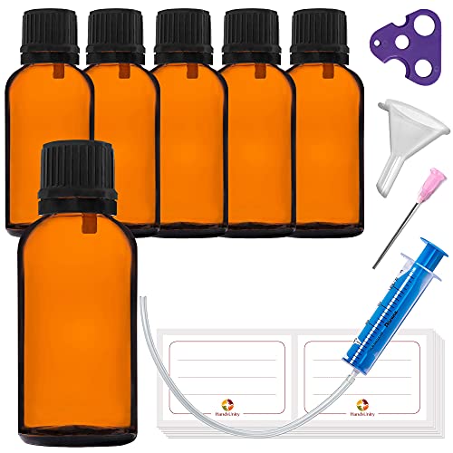 HandsUnity 30ml-6Stk Tropfereinsatzflasche kleine Bernsteinglasflasche - Apothekerglas mit schwarzem Tropfereinsatz Verschluss aus Braunglas Set Inklusive 18 Hilfsmittel von HandsUnity