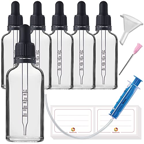 HandsUnity 50ml-6Stk Pipette Glasflasche - Klarglas-Apothekenglas-Set mit schwarzer Pipettenkappe enthält 17 Stück Hilfsmittel transparente Glasflaschen von HandsUnity