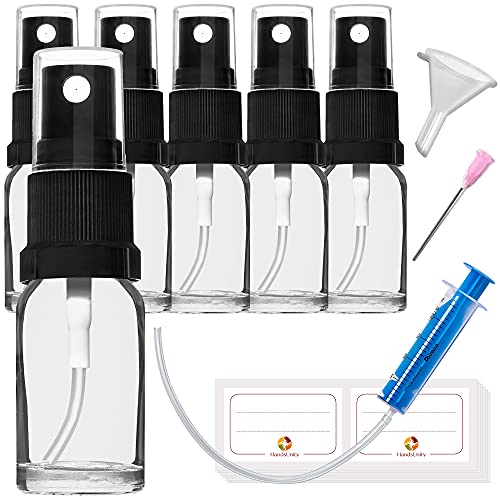 HandsUnity 10ml-6Stk Sprühglasflasche - Apotheke Klarglasflaschenset mit schwarzem Zerstäuber Glassprühflasche aus transparentem Glas inklusive 17 Zubehörteile von HandsUnity