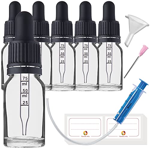 HandsUnity 10ml-6Stk Pipette Glasflasche - Klarglas-Apothekenglas-Set mit schwarzer Pipettenkappe enthält 17 Stück Hilfsmittel transparente Glasflaschen von HandsUnity