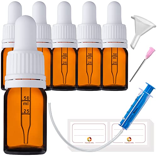 HandsUnity 5ml-6Stk Pipettenflasche kleine Glasflasche - Apothekerglas set aus Bernsteinglas mit schwarzer Pipettenkappe Inklusive 29 Stk Hilfszubehör von HandsUnity