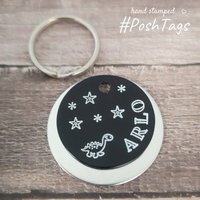 Dinosaurier Arlo | Oder Jeder Name - Sterne Und Bäume Rosa Schwarz Silber Haustier Katze Hunde Id Halsband von HandstampedPoshTags