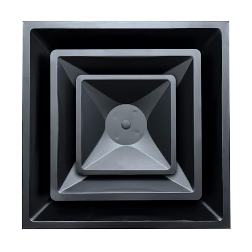 Passend für 61 x 61 cm große Stahl-T-Stangen-Deckengitter, 6 x 60 cm, Luftzufuhr-Diffusor aus Stahl mit rundem 15,2 cm (15,2 cm) Halsumfang, 2 Kegel, Tropfenbelüftung, schwarz, Außenmaße: 60 x 60 cm von Handua