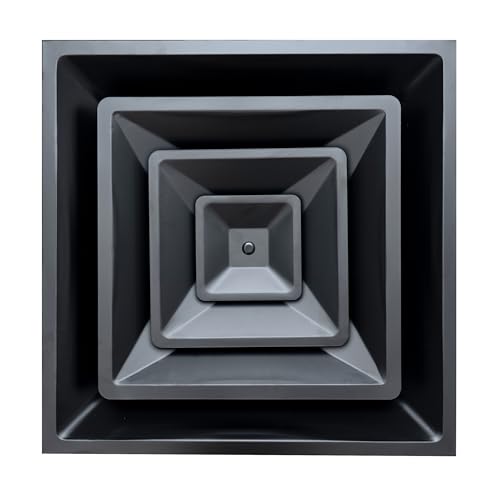 Passend für 61 x 61 cm große Stahl-T-Stangen-Deckengitter, 6 x 60 cm, Luftzufuhr-Diffusor aus Stahl mit rundem 20,3 cm (20,3 cm) Halsumfang, 3 Kegel, Tropfenbelüftung, schwarz, Außenmaße: 60 x 60 cm von Handua