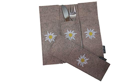 Handwerk Gilde 4er Set Filz Bestecktaschen Edelweiß beige meliert von Handwerk Gilde