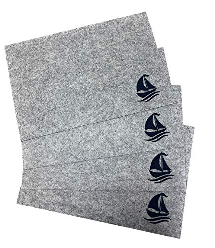 Handwerk Gilde Edles Tischset Filz grau 4 Stück Platzset mit Schiff 45x35 cm von Handwerk Gilde
