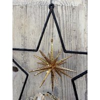 Moderner Schwarzer Stern Mit Glimmer Und Einem Dreidimensionalen Goldenen Stern. Trockenblumen Als Geschenk Oder Adventsdekoration von HandwerkmitPfiff