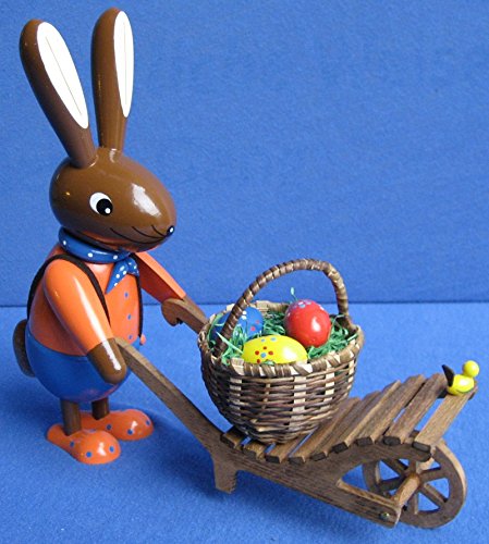 24cm großer Osterhase mit Schubkarre - Handarbeit aus dem Erzgebirge! von Handwerkskunst / Handarbeit aus dem Erzgebirge