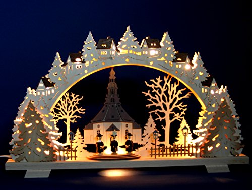 3D LED Schwibbogen Seiffener Kirche & Kurrende Handarbeit Erzgebirge Seiffen Lichterbogen für Weihnachten von Handwerkskunst / Handarbeit aus dem Erzgebirge