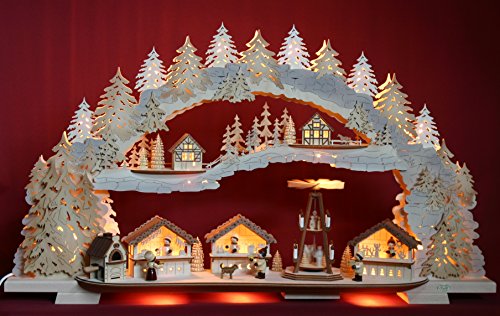 3D Räucher-Schwibbogen Weihnachtsmarkt mit Pyramide im Erzgebirge 72x41cm -Handarbeit aus dem Erzgebirge von Handwerkskunst / Handarbeit aus dem Erzgebirge