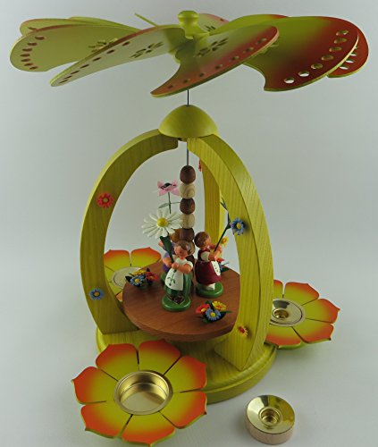 Große Teelicht - Frühjahrspyramide mit Blumenkindern farbig 30cm - Handarbeit aus dem Erzgebirge von Handwerkskunst / Handarbeit aus dem Erzgebirge