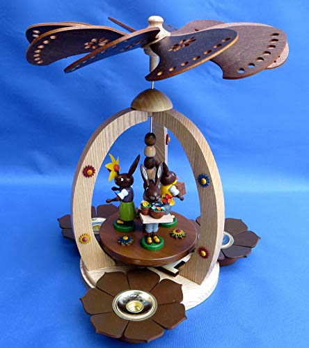 Große Teelicht - Osterpyramide mit Hasen Natur 30cm - Handarbeit aus dem Erzgebirge von Handwerkskunst / Handarbeit aus dem Erzgebirge