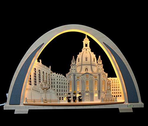 LED 3D Schwibbogen Frauenkirche Dresden mit Kurrende modern - Handarbeit aus dem Erzgebirge von Handwerkskunst / Handarbeit aus dem Erzgebirge