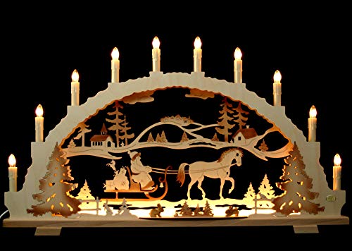 Großer Schwibbogen 70cm - Weihnachtsmann auf Schlitten mit Pferd - Handarbeit Erzgebirge von Handwerkskunst / Handarbeit aus dem Erzgebirge