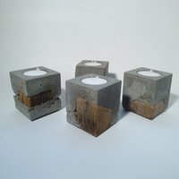Beton & Holz Teelichthalter Kerzenständer Rustikal Teelichter Maxi Holzbalken Edelstahl Eichenholz Nachhaltig Exklusiv Natur Stein Zement von HandworkzDE
