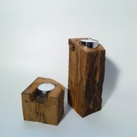 Holz Teelichthalter Kerzenständer Rustikal Teelichter Maxi Holzbalken Edelstahl Eichenholz Nachhaltig Exklusiv Natur Schön von HandworkzDE