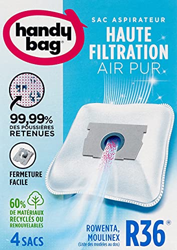 Handy Bag Staubsaugerbeutel, für Staubsauger Rowenta, luftdichter Verschluss, Filter Öko Moulinex und Rowenta 4 Sacs weiß von Handy Bag