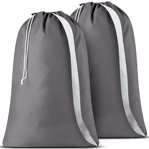 Handy Laundry Schultergurttasche – 2er-Pack – Kordelzug-Verschluss, strapazierfähiges Nylon-Material, großes Fassungsvermögen, robuste Nähte, perfekt für Waschsalon oder Studentenwohnheim. (Grau, 76,2 von Handy Laundry
