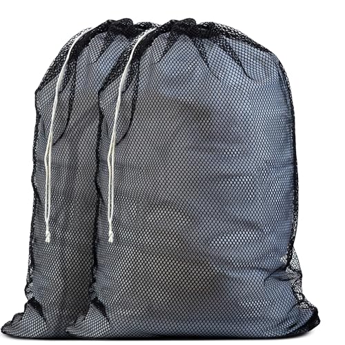 Kommerzielle Netz-Wäschesack, robustes Netzmaterial mit Kordelzugverschluss. Idealer maschinenwaschbarer Netz-Wäschesack für Fabriken, schwarz, 2er-Pack) von Handy Laundry