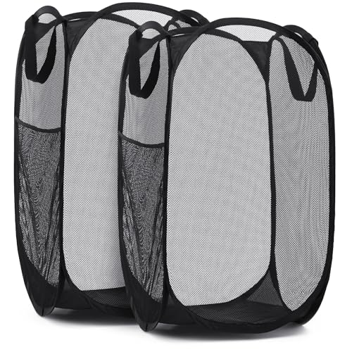 Mesh Popup Laundry Hamper - Portable, Durable Handles, Collapsible for Storage and Easy to Open. Folding Pop-Up Clothes Hampers are Great for The Kids Room, College Dorm or Travel. (Black | Set of 2) von Handy Laundry