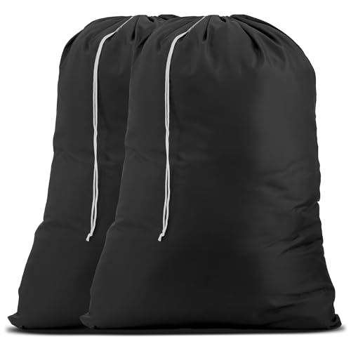 Wäschesack aus Nylon, mit Kordelzug, maschinenwaschbar Diese großen Taschen passen in einen Wäschekorb oder und sind stark genug, um bis zu drei Lasten von Kleidung tragen. (Schwarz, 2 Stück) von Handy Laundry