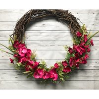 Orchidee Frühling Sommer Tür Kranz Blumen Rosen Kränze Handgefertigt 18" Sackleinen Künstliche Trautes Heim von HandyMadeTs