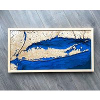 Long Island, Nyc 16"x 32", 3D Bathymetry-Topographic/Wood Sea Ocean Art Map von HandyProject