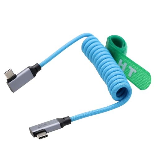 HangTon USB Typ C auf USB-C PD Netzkabel für SSD BMPCC ZCAM R5 R6 A7C FX3 Kamera iPhone 15 iPad Phone Laptop Monitor, 20Gbps 20V5A 4K60 HD, 90 Grad gewinkelt Spiral geflochten 30cm von HangTon