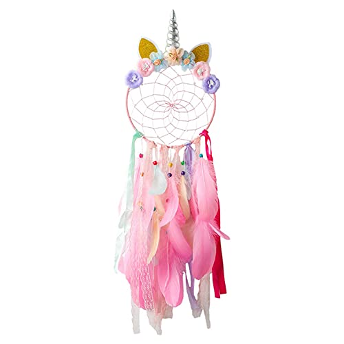 Hangarone Einhorn Traumfänger, Handgemachter Federn Blumen Einhornform Traumfänger, DIY Dream Catcher für Mädchen Kinder für Wandbehang Wohnkultur (Rosa) von Hangarone