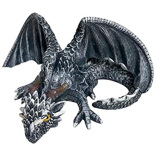 Hangarone Große Hockende Drachen Statue Gartenfigur Gartendrache Gotische Drachen Skulpturen Gartendekor für Innen Außen Garten Dekorationen 22X10X18CM von Hangarone