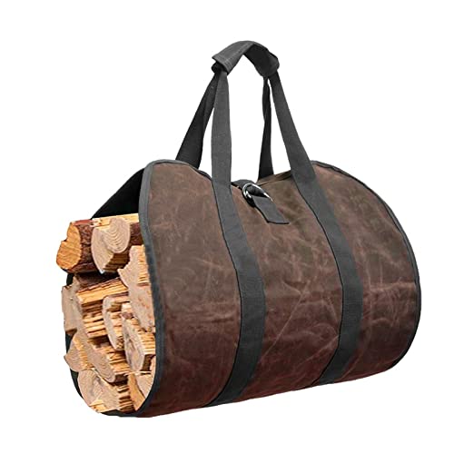 Hangarone Kaminholz Tragetasche Brennholztasche Kaminholztasche Kaminholzkorb Feuerholzkorb Schwerlast Wasserdicht Gewachste Segeltuch Kaminholztragetasche für Holz Zeitungen Kaminholz von Hangarone