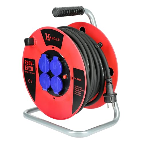 Hanger Elektrische Kabeltrommel 25 m H07RN-F 3G 2,5 mm² Rot Wandmontage Einziehbar von HANGER