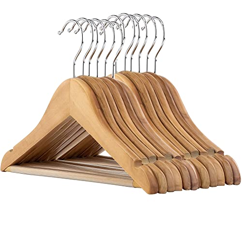 Hangerworld 12 Hochwertige Kinderkleiderbügel aus Holz mit Rutschfester Hosenleiste und um 360° drehbarem Chromhaken, Breite ca. 30 cm, Naturfarben, für Baby-, Kleinkinder- und Kinderbekleidung von Hangerworld