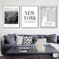 New York City Sehenswürdigkeit Karte Schwarz Weiß Wand Kunst Leinwand Druck Für Wohnzimmer Bild Malerei Poster Home Decor Haus Wärmende von Hangithome