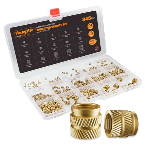 HANGLIFE Gewindeeinsatz, M2 M2.5 M3 M4 M5 M6 Sortimentsbox (345 Stück) Einpressmuttern für 3D Druck - Messing Metrische Einschmelzgewinde Gewindehülse - Threaded Inserts für 3D Druck Kunststoffteile von Hanglife