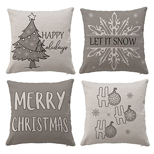 Hangood 4 Stück Kissenbezug Weihnachten Deko Kissenhülle Dekorative Dekokissen Sofakissen Bezug für Sofa Schlafzimmer Graue Baum-Schneeflocke 45x45 von Hangood