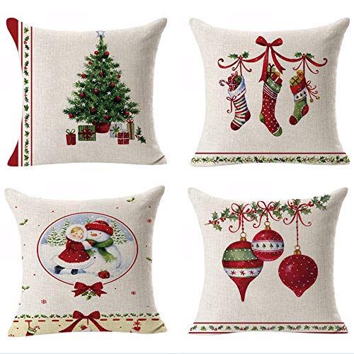 Hangood Sofa Kissenbezug Überwurf Fall Kissen Haus Dekoration Satz von 4pcs Weihnachtsbaum Ball Strümpfe Leinen 45cm x 45cm von Hangood