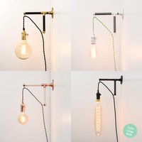 Benutzerdefinierte Wandleuchte Moderne Holz Industrie Rohr Messing Kupfer Schwarz Weiß - Plug Mit Schalter Antike Edison Glühbirne von HangoutLighting