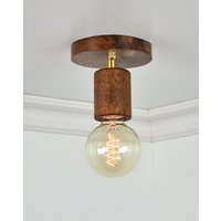 Holz Unterputz Led-Lampe 5 Finish-Optionen - Walnuss Und Messing Beleuchtung Deckenmontage Licht Einzigartige Rustikale Leuchte Kurze Deckenlampe von HangoutLighting