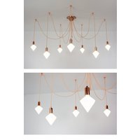 Moderner Diamant-Leuchter Weiße Led-Lampen Blush Rose Gold Kupfer Kronleuchter Swag 7 - Custom Chandelier Multi Pendel Deckenleuchter von HangoutLighting