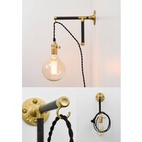 Plug in Wandhaken Wandleuchte Pendelleuchte Modernes Holz Industrierohr - Nach Maß Messing Schwarz Mit Schalter Edison Glühbirne von HangoutLighting
